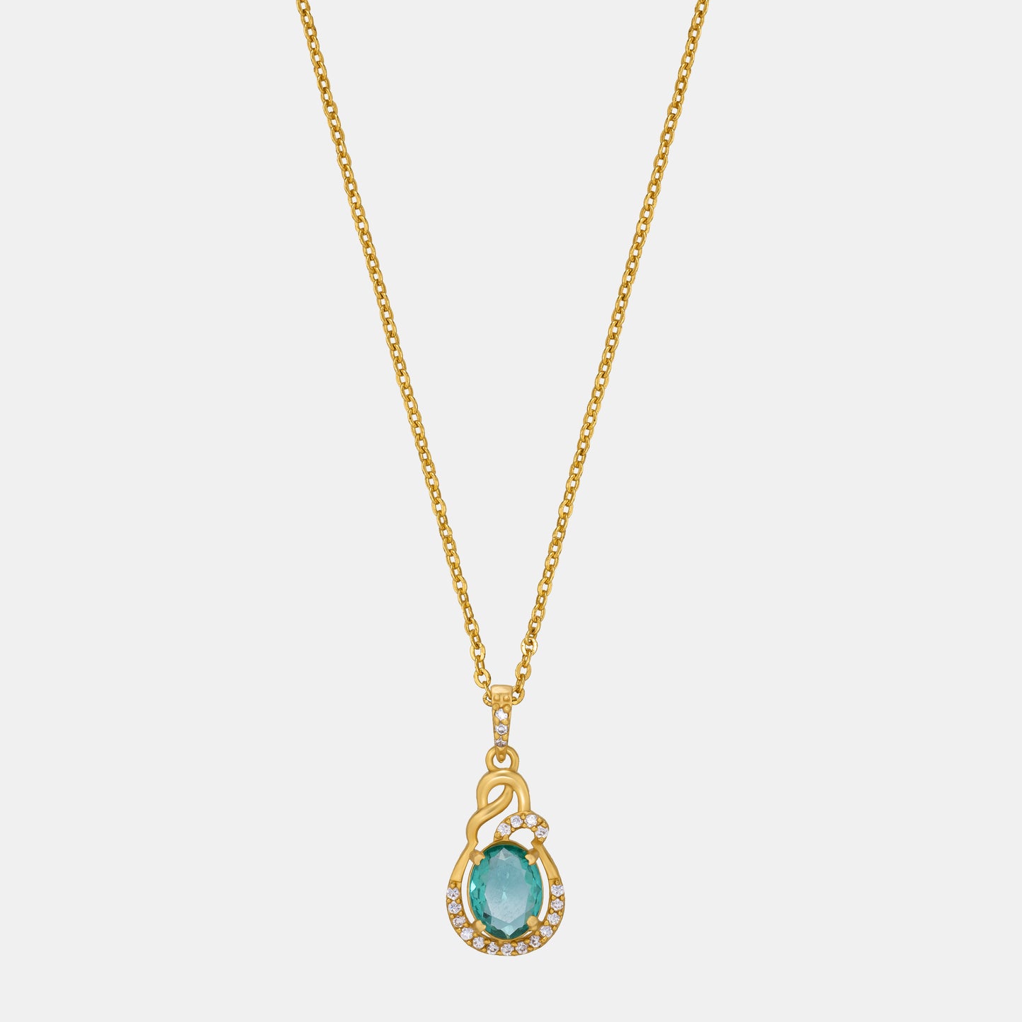 golden necklace with a stone and diamonds