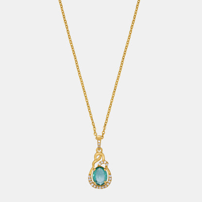 Golden Necklace with a Stone and Diamonds