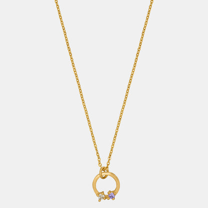 Stylish Golden Necklace Featuring Circle Pendant with White Stone