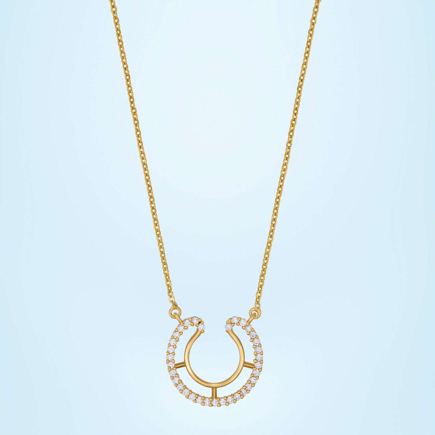 luck with this stunning white golden horseshoe necklace