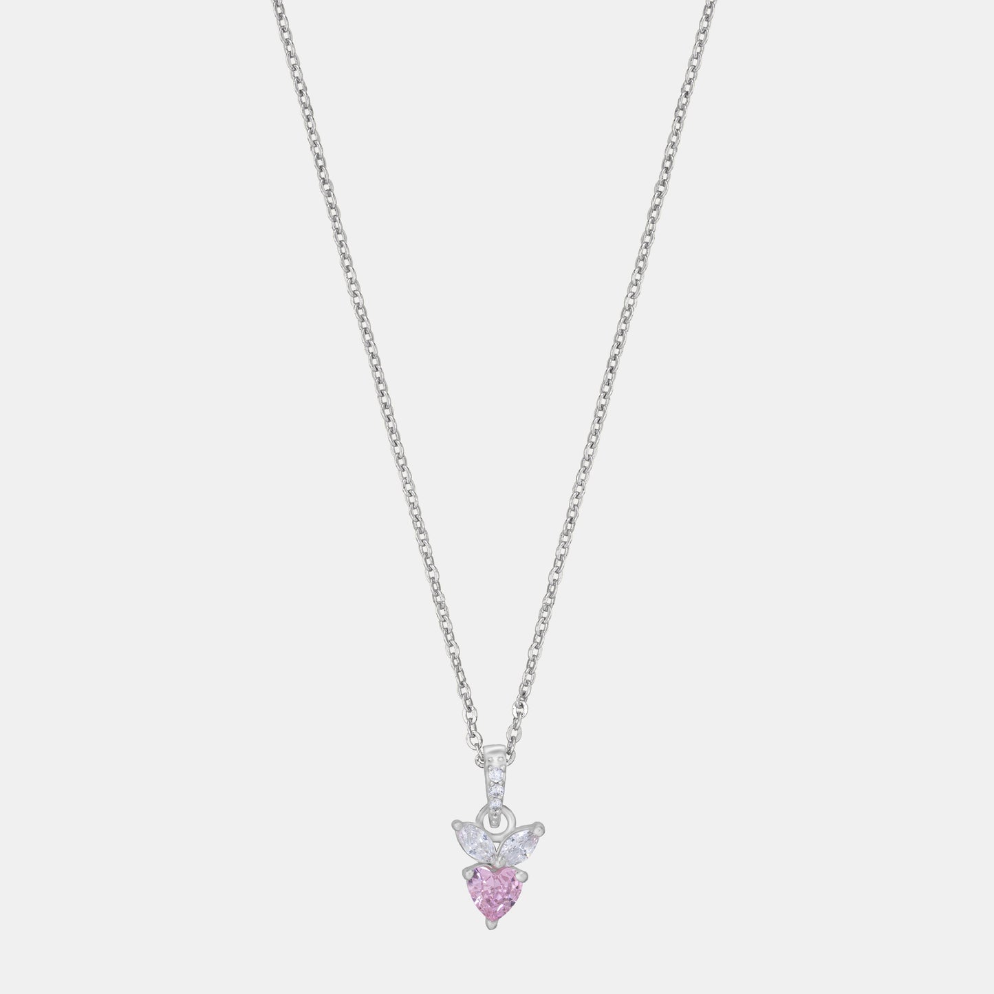 pink diamond pendant on a sleek silver chain