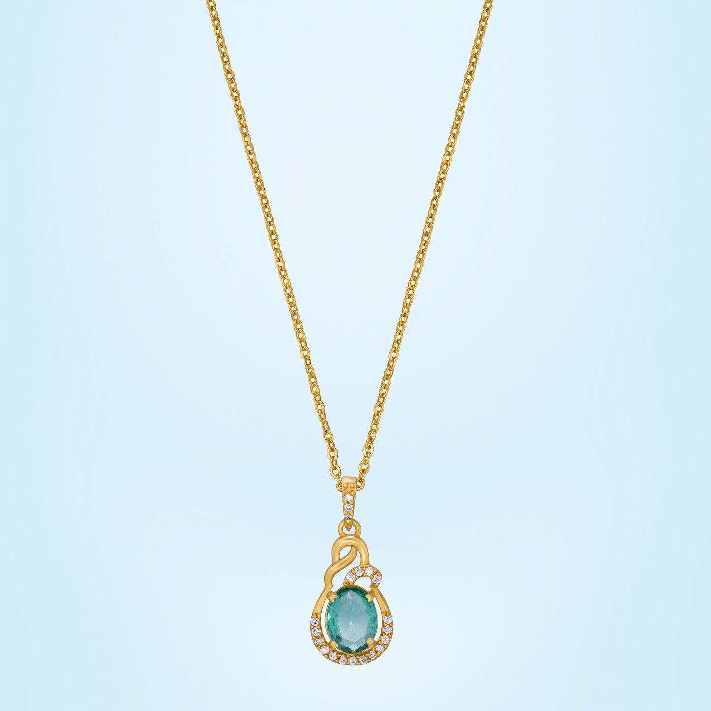 golden necklace with a stone and diamonds