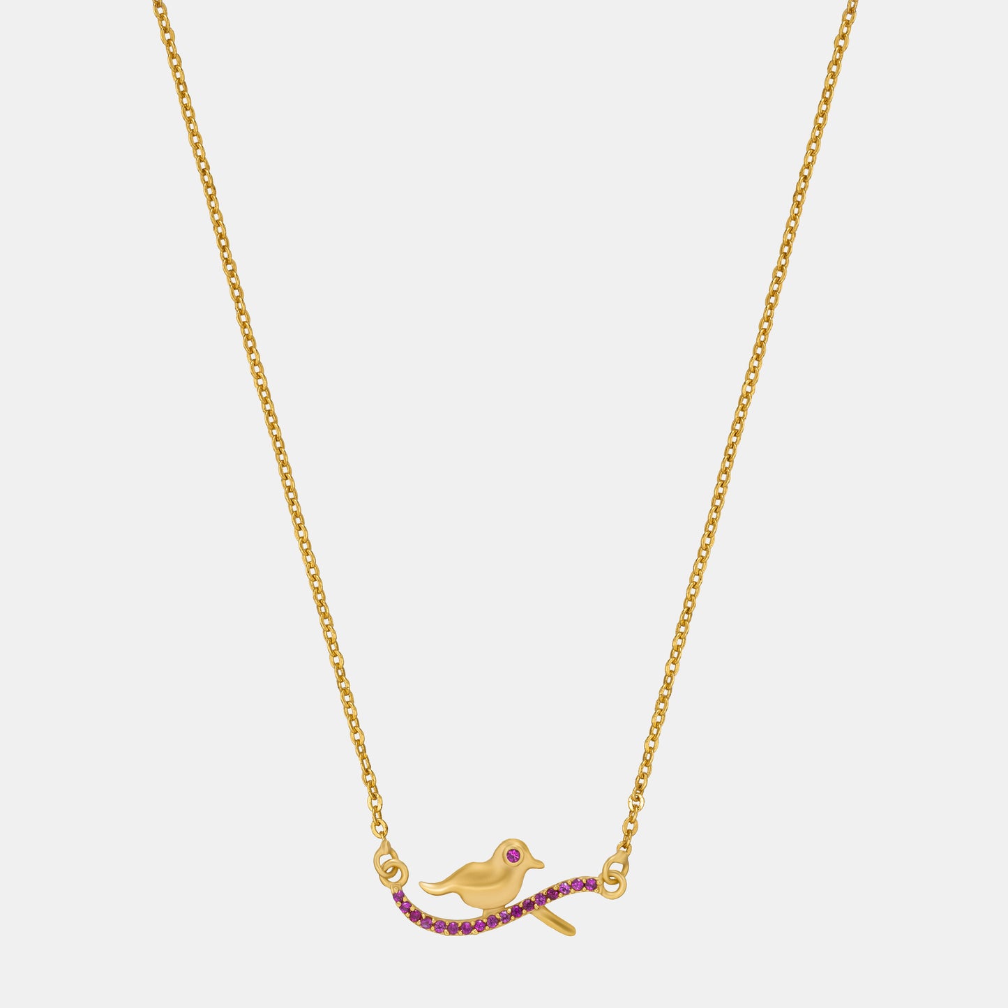 golden bird necklace with pink stones