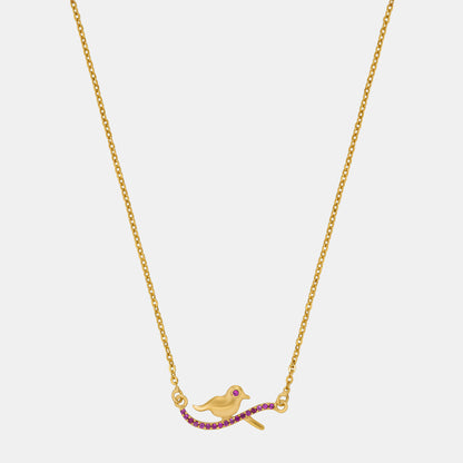 Golden Bird Necklace with Pink Stones