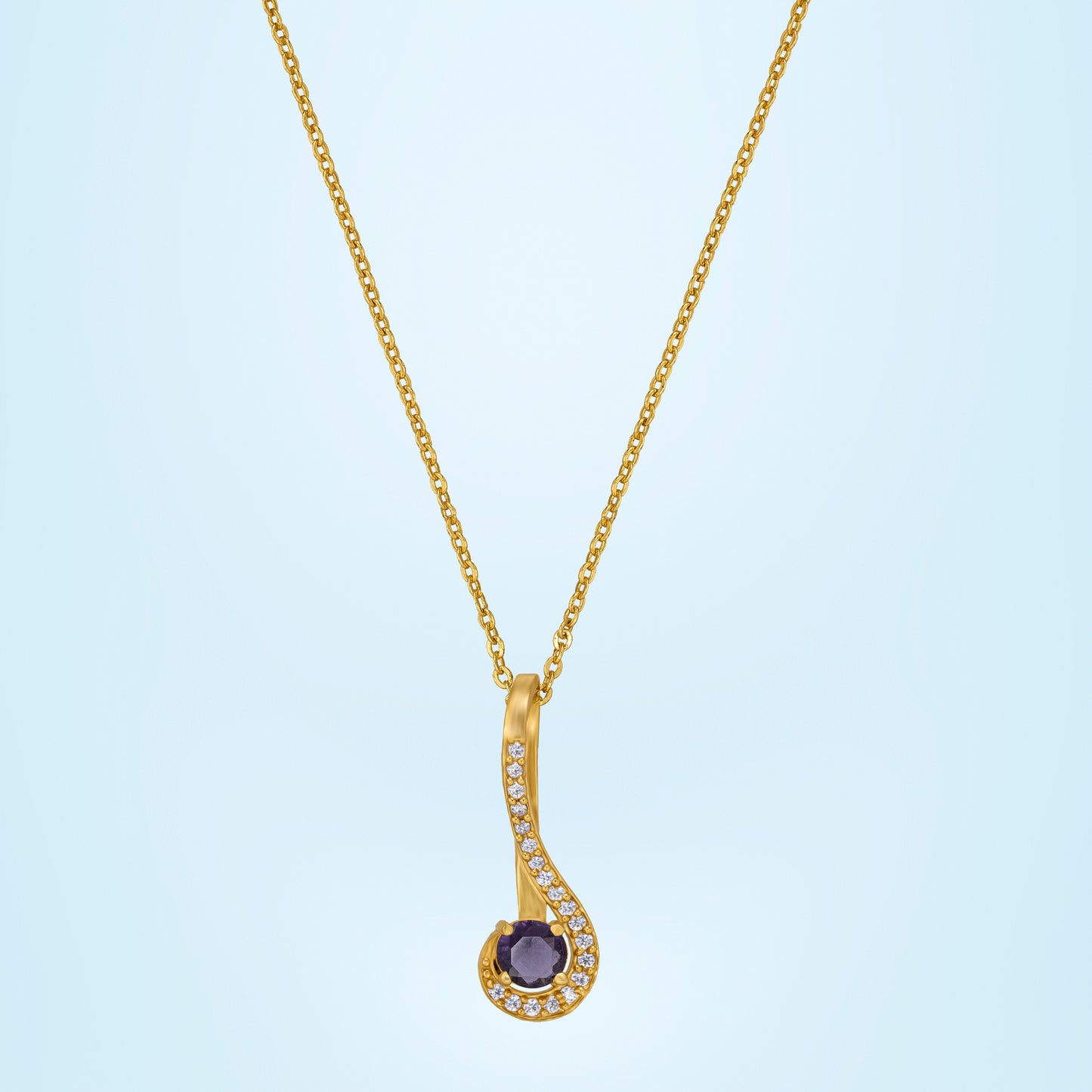 golden necklace with a stone and diamonds