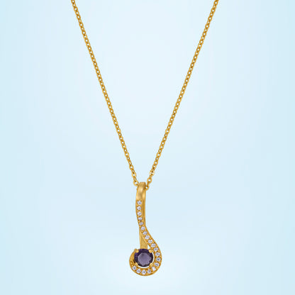 Golden Necklace with a Stone and Diamonds