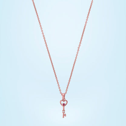 Rose Gold Necklace with a Heart and a Key