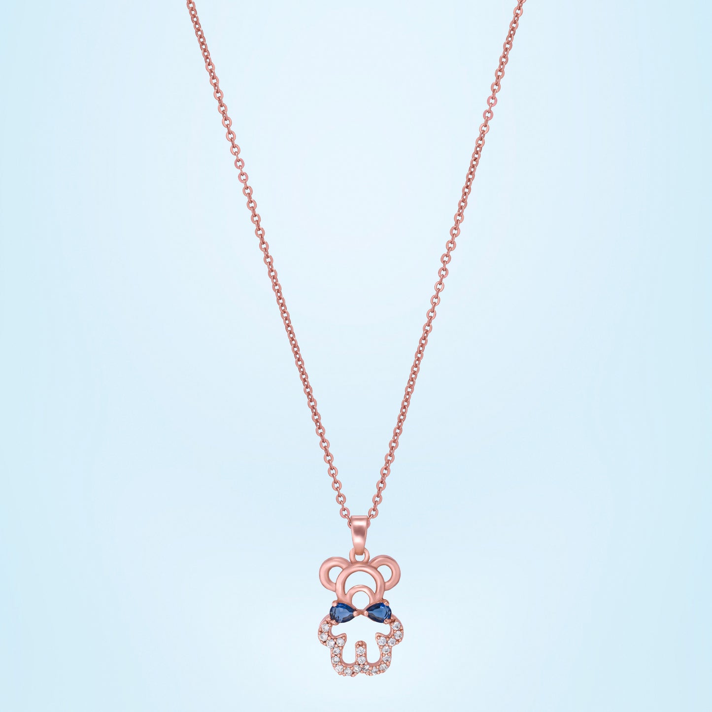 rose gold dripping in blue diamond necklace