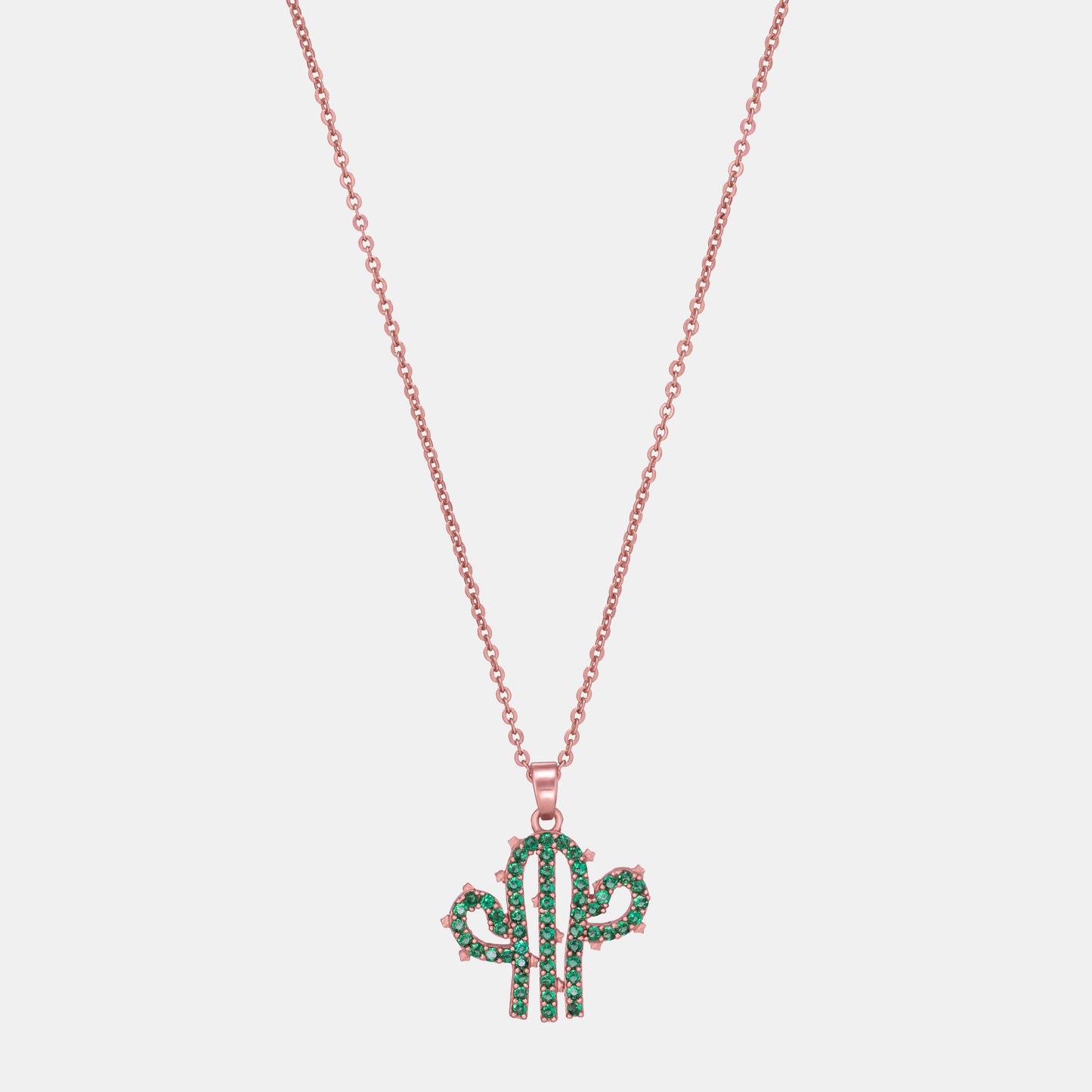 green and rose gold necklace with a cactus charm