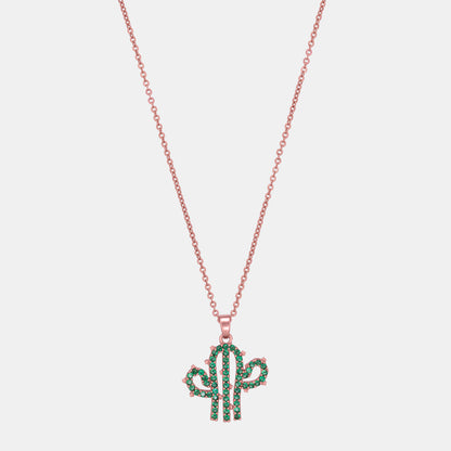 Green and Rose Gold Necklace with a Cactus Charm