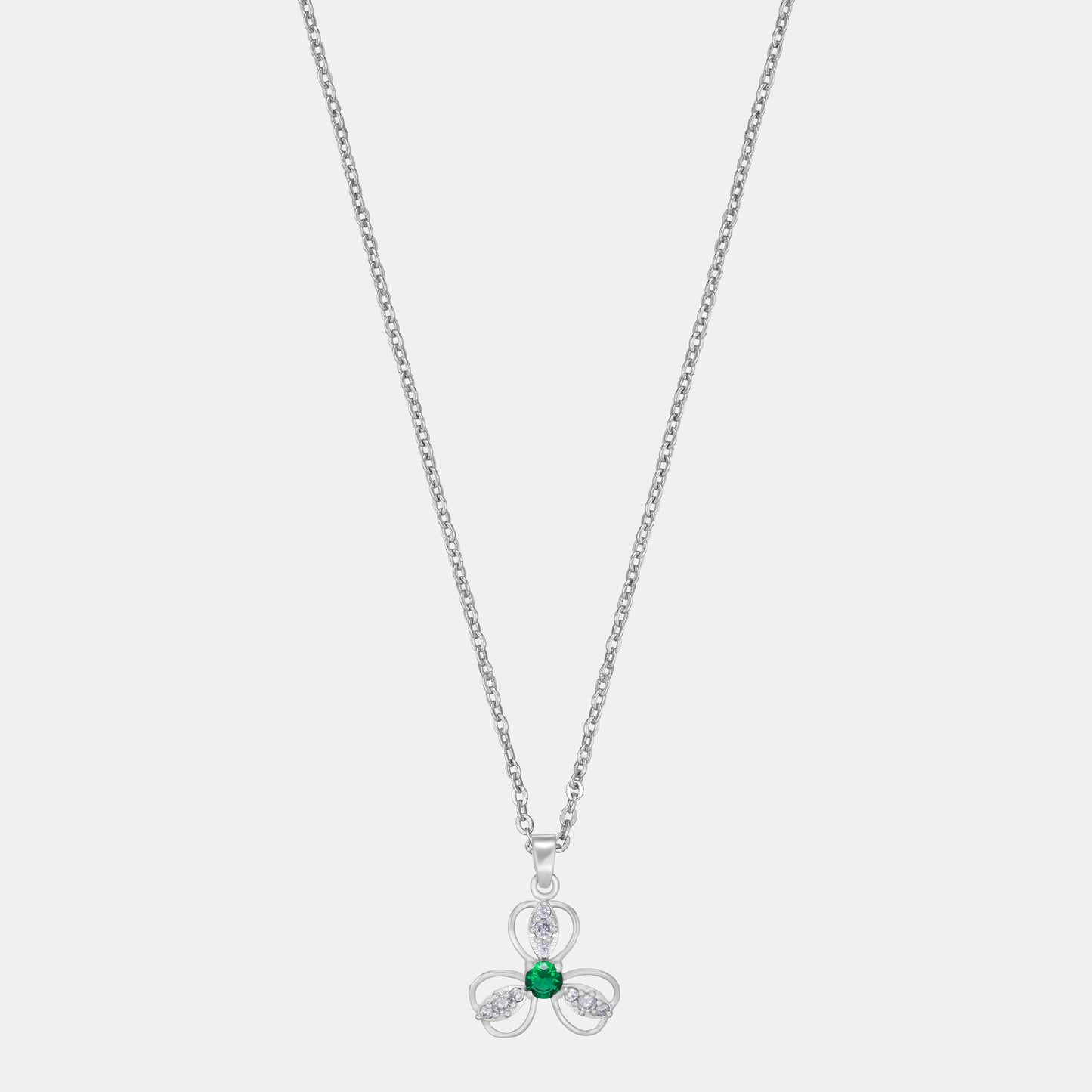 silver emerald green clover pendant