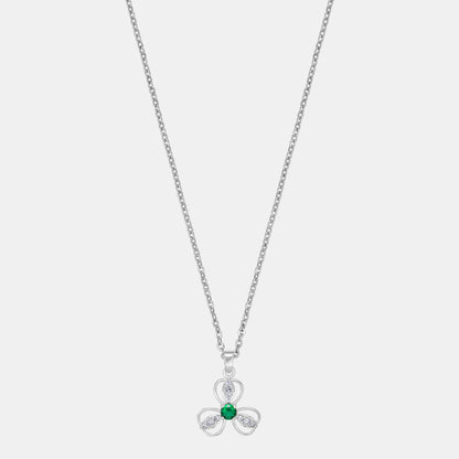 Silver Emerald Green Clover Pendant