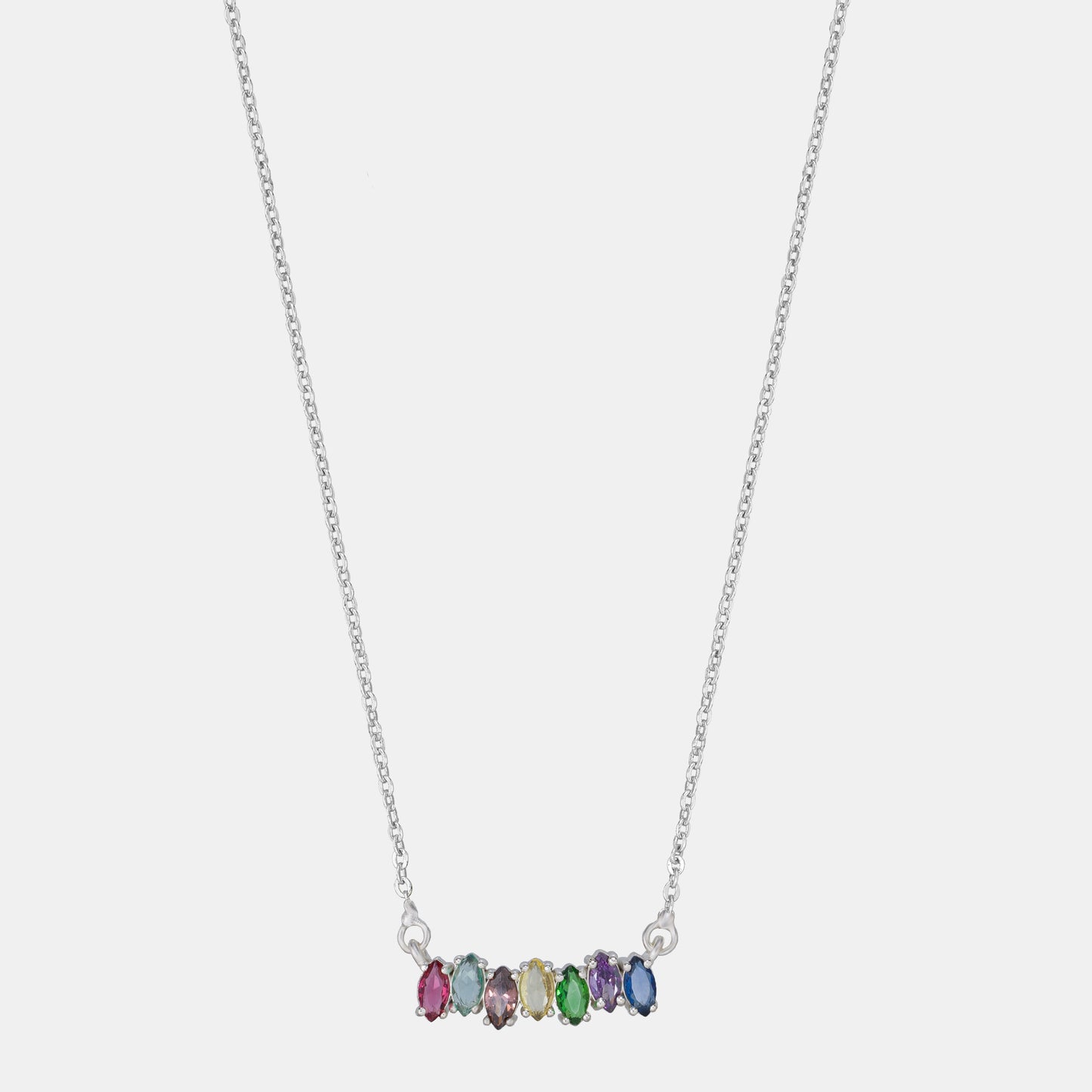 silver trendy marquise multi stone necklace