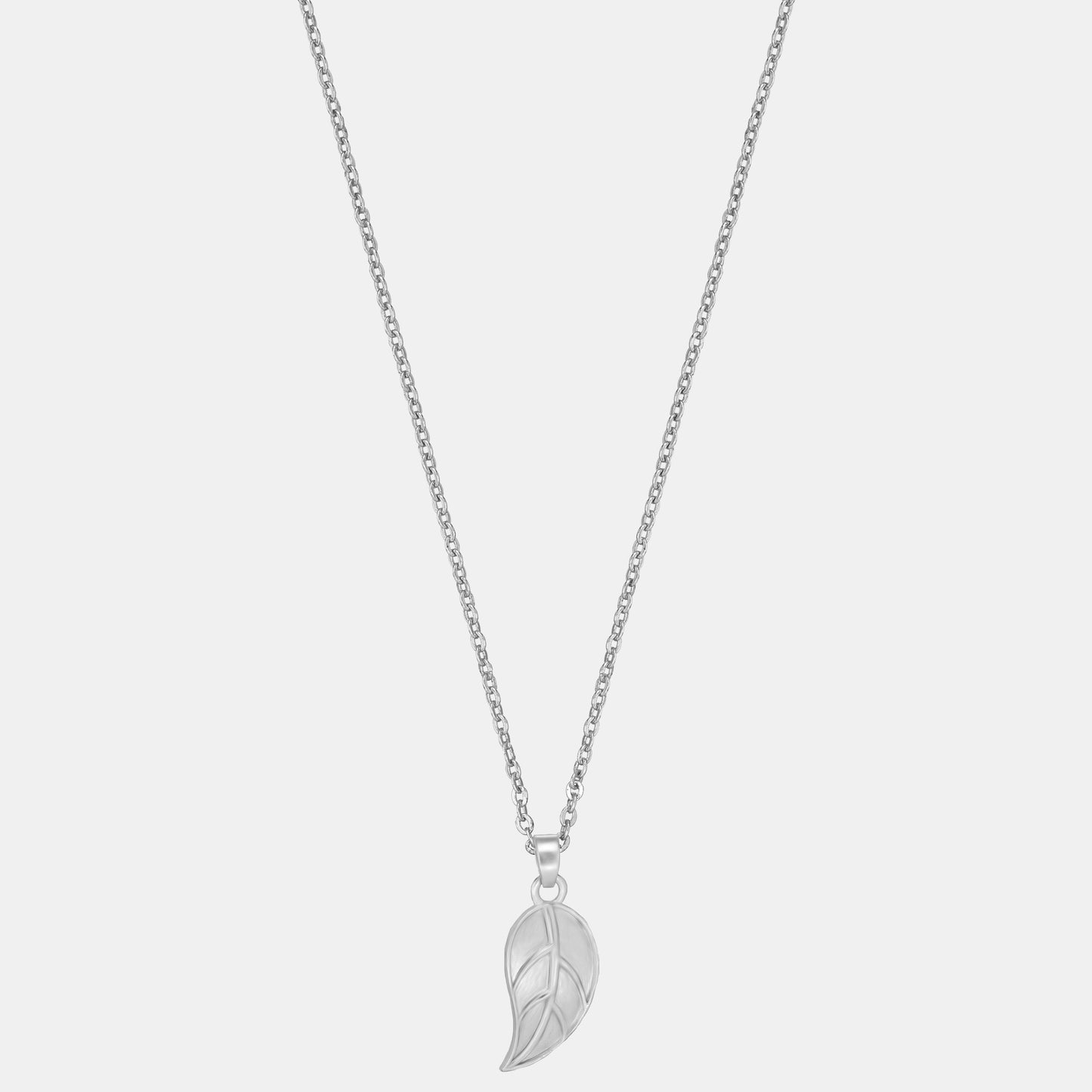 silver necklace with leaf pendant