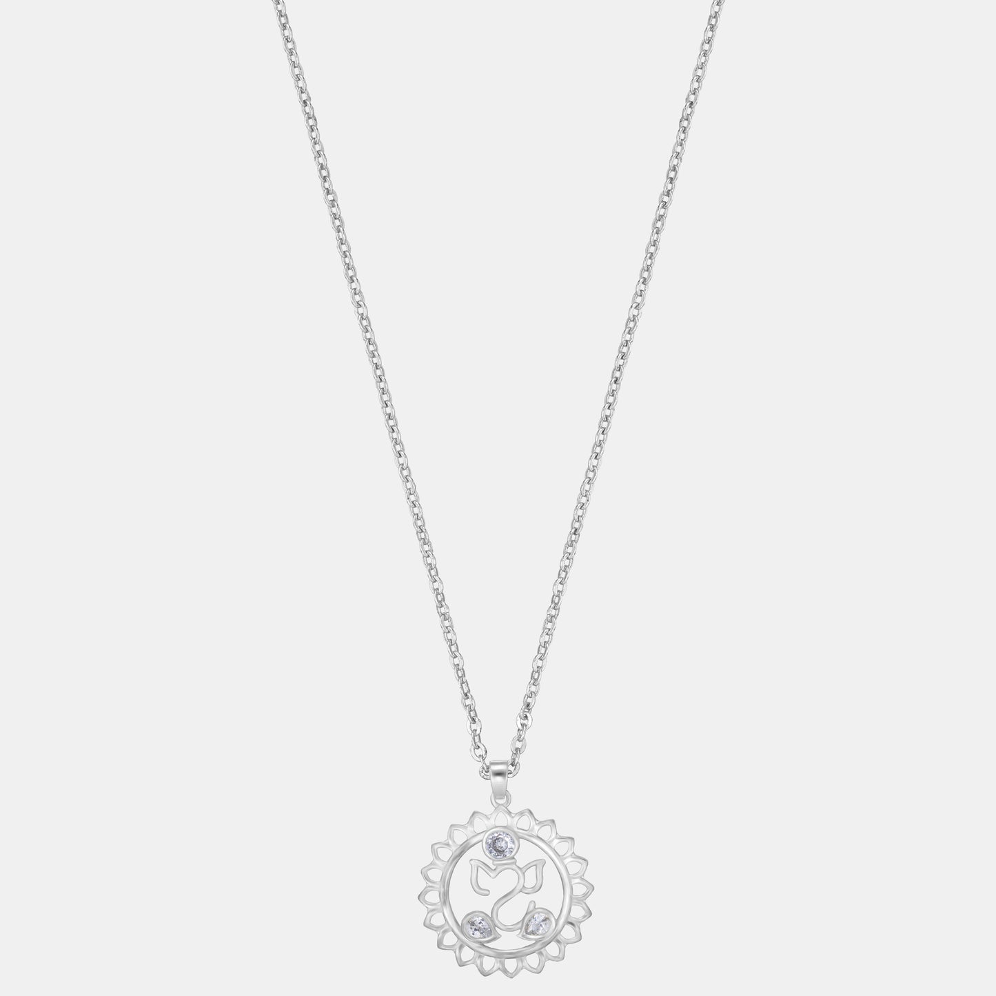 silver necklace with a diamond flower