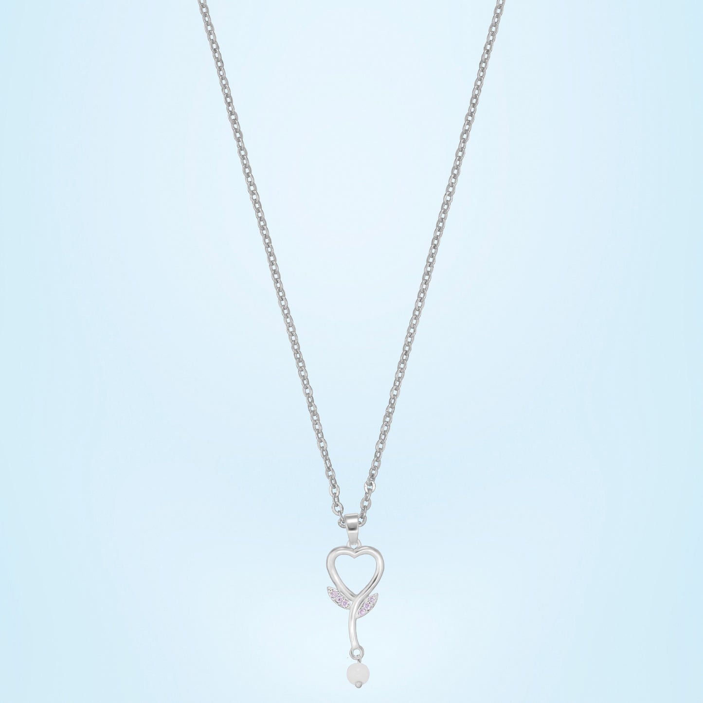 silver necklace with a diamond heart pendants