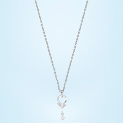 Silver Necklace with a Diamond Heart Pendants