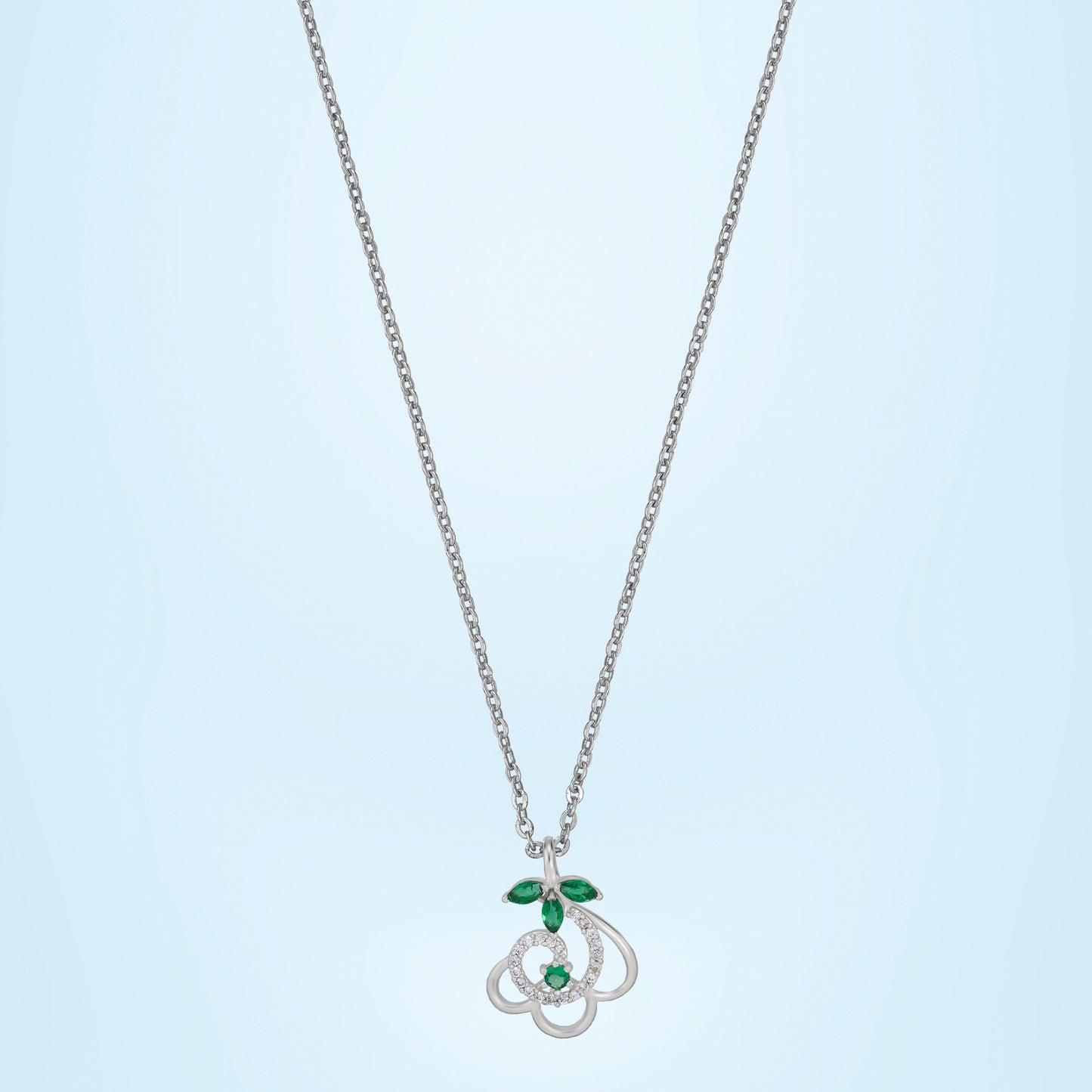 silver green luminous heart necklace