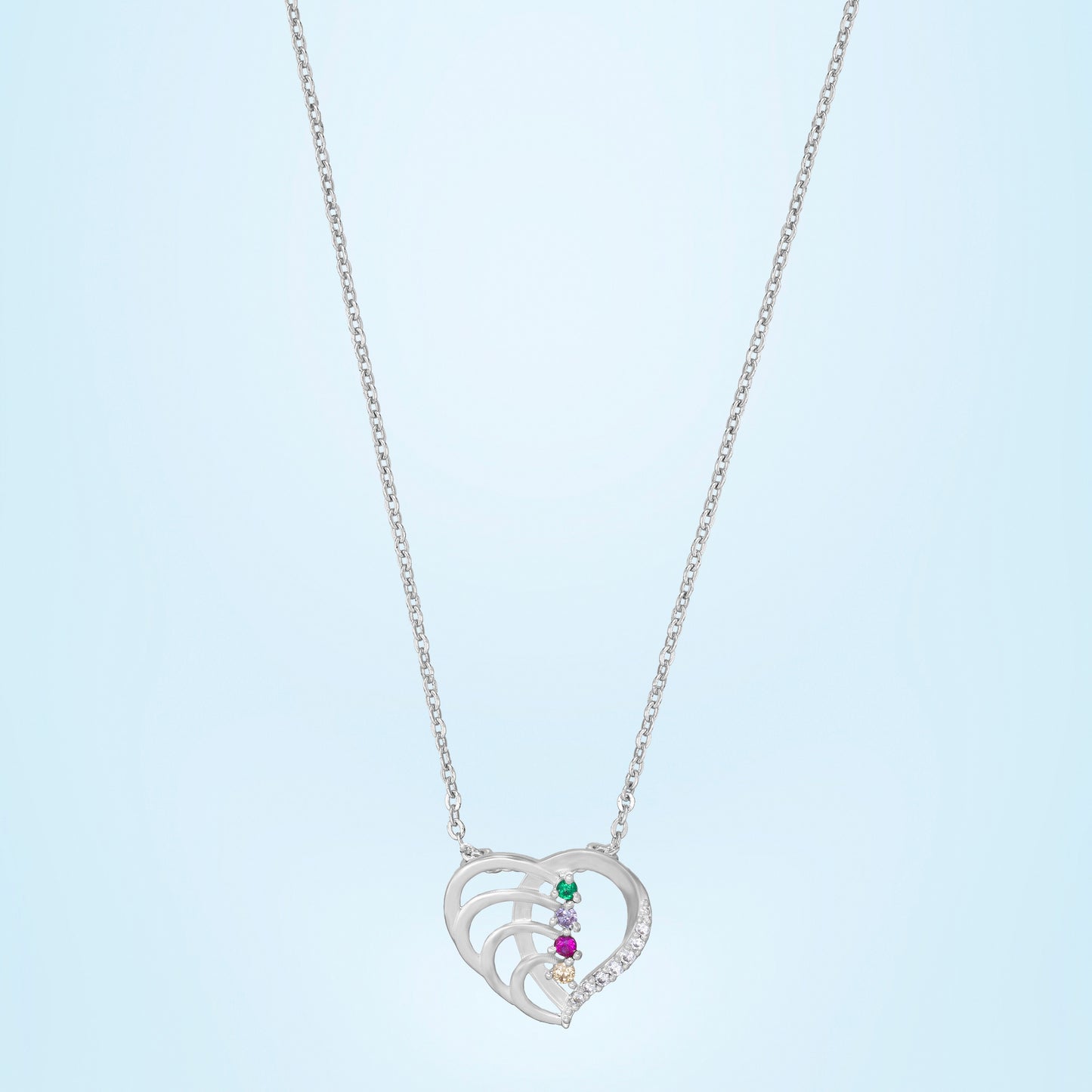 silver necklace with a diamond heart pendant