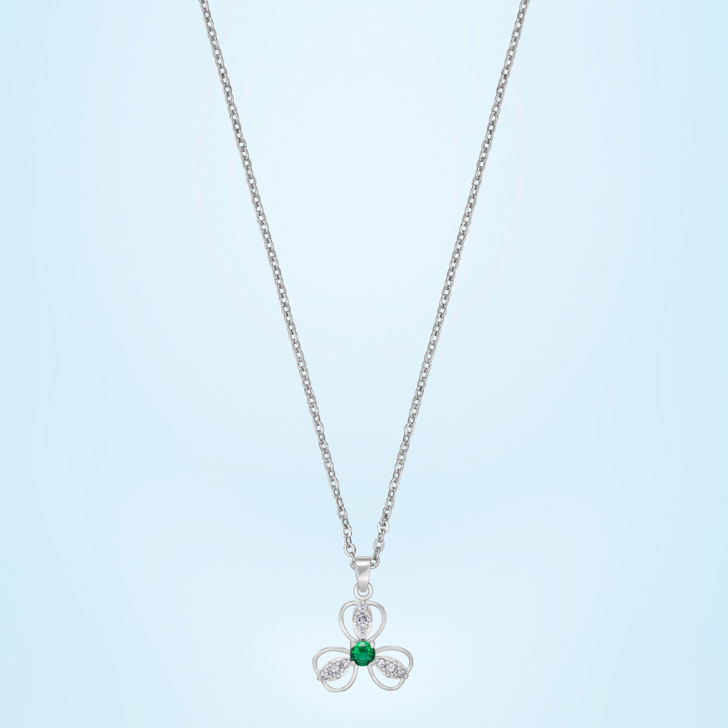 silver emerald green clover pendant