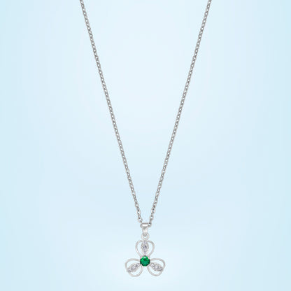 Silver Emerald Green Clover Pendant