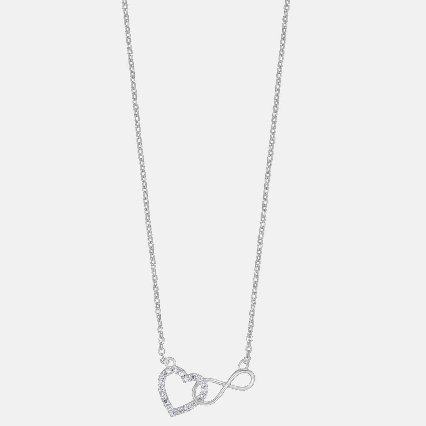 silver necklace with heart and infinity