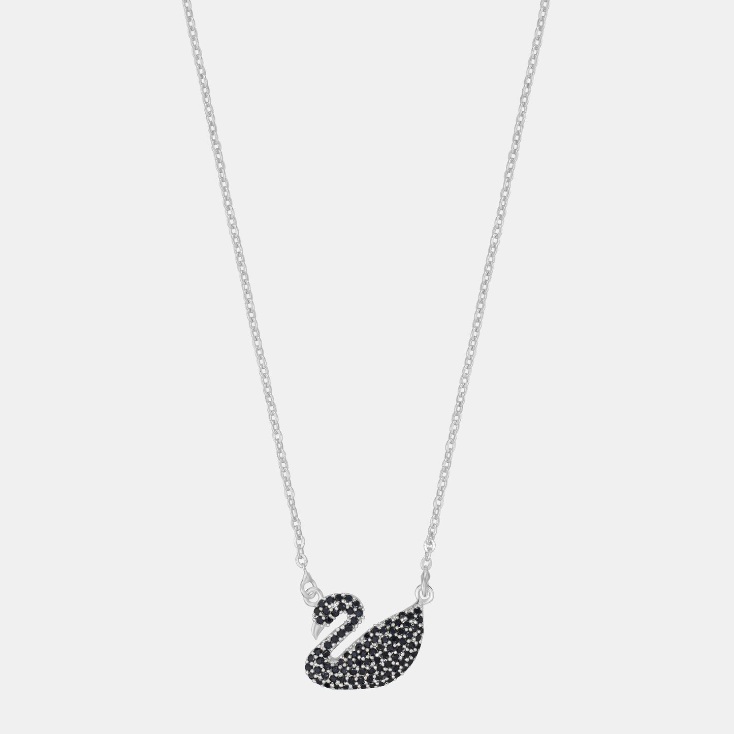 silver necklace with a stone swan