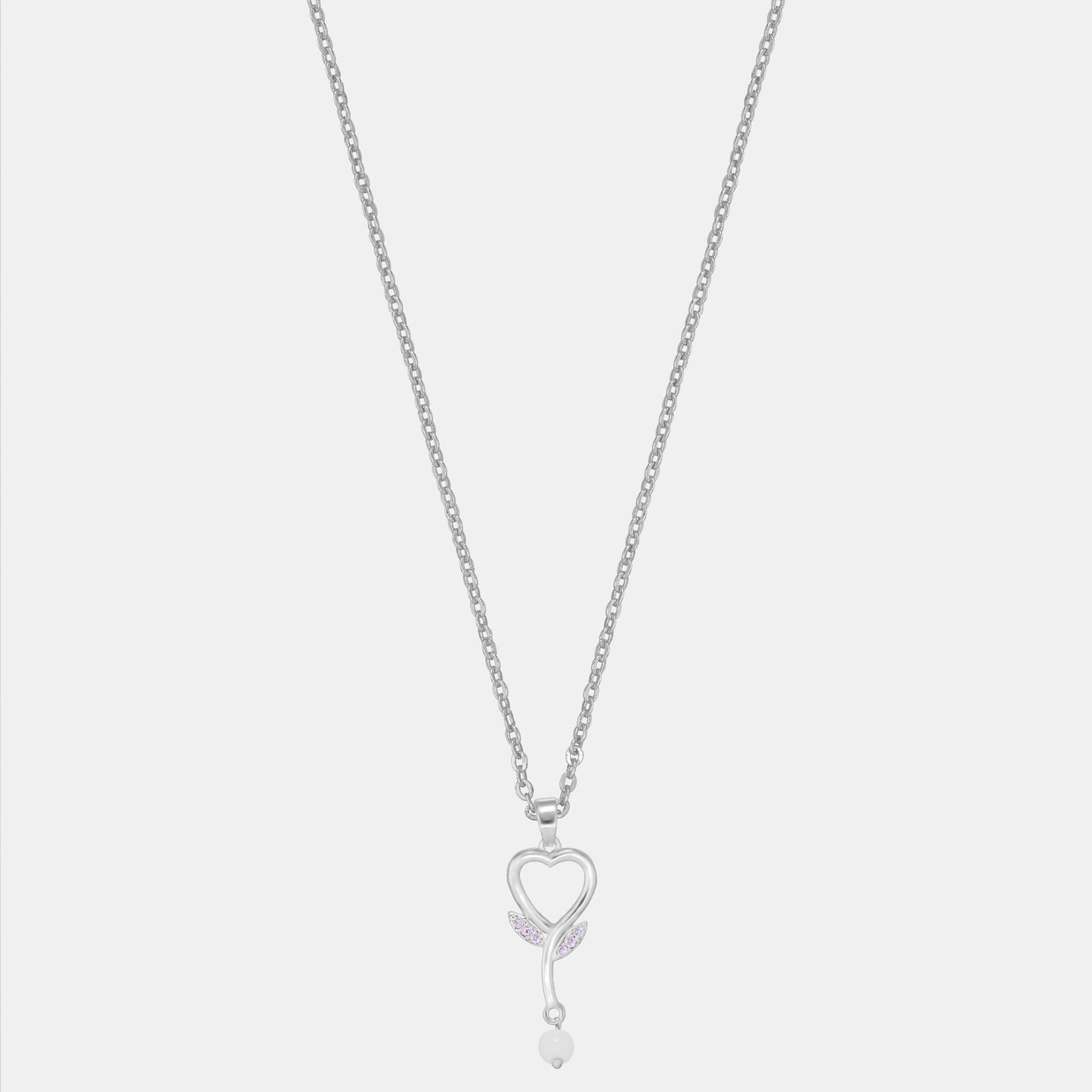 silver necklace with a diamond heart pendants