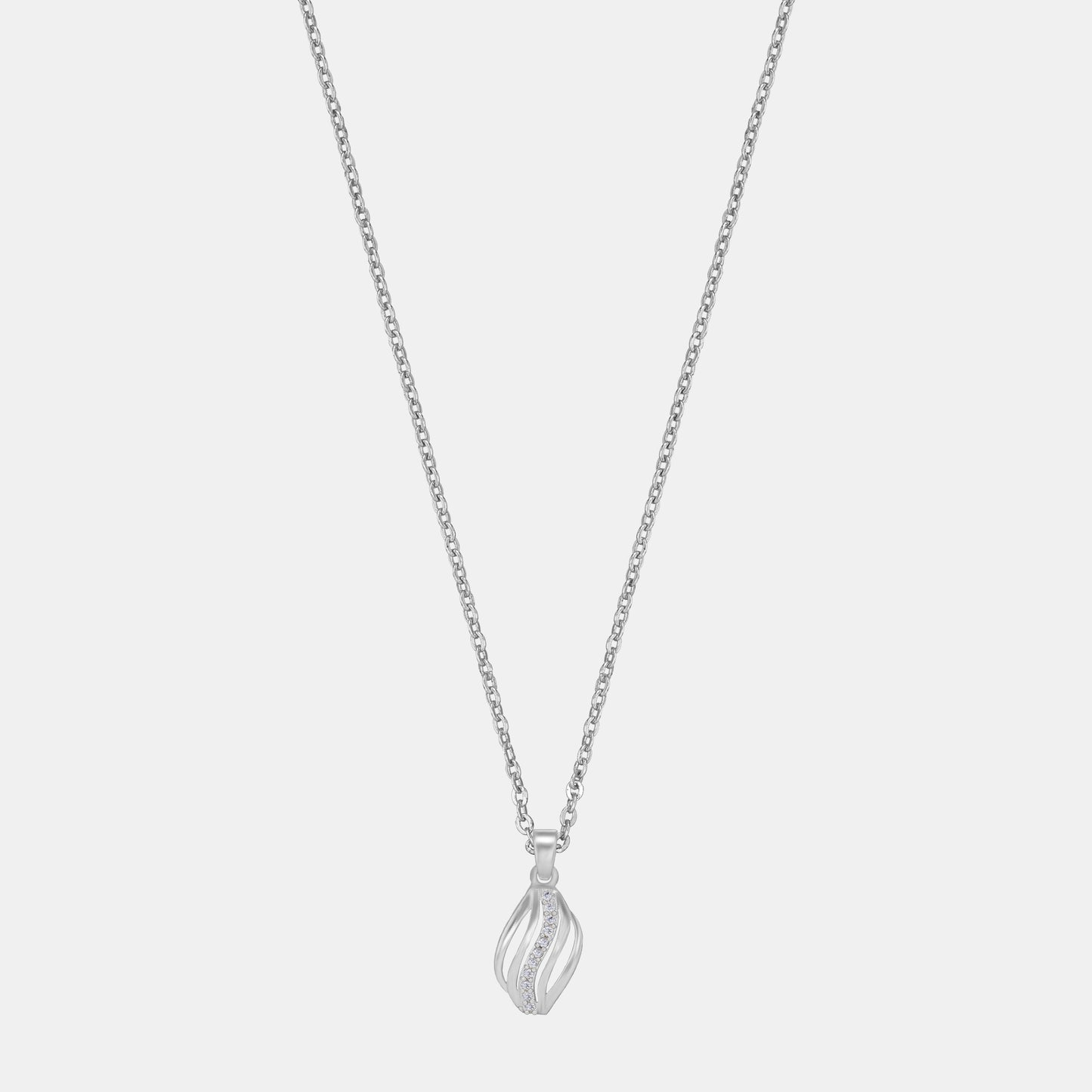 silver necklace with a diamond pendant