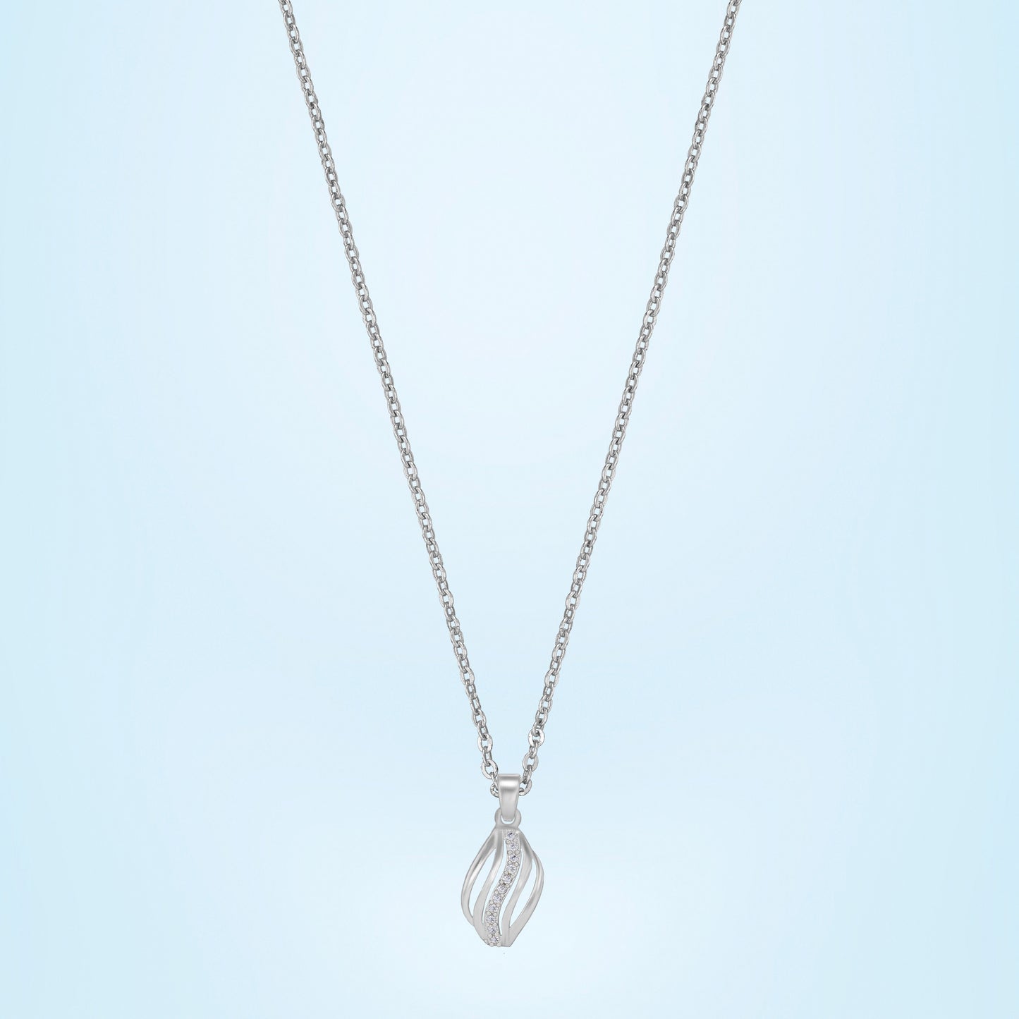 silver necklace with a diamond pendant