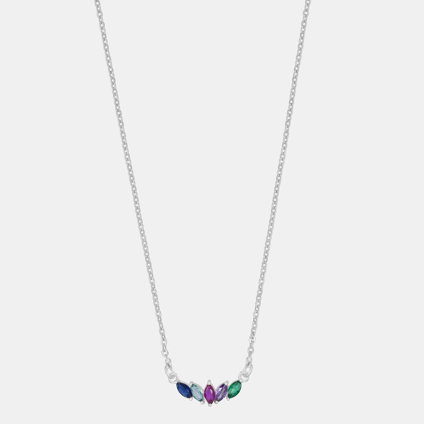 silver necklace with multi colored stone