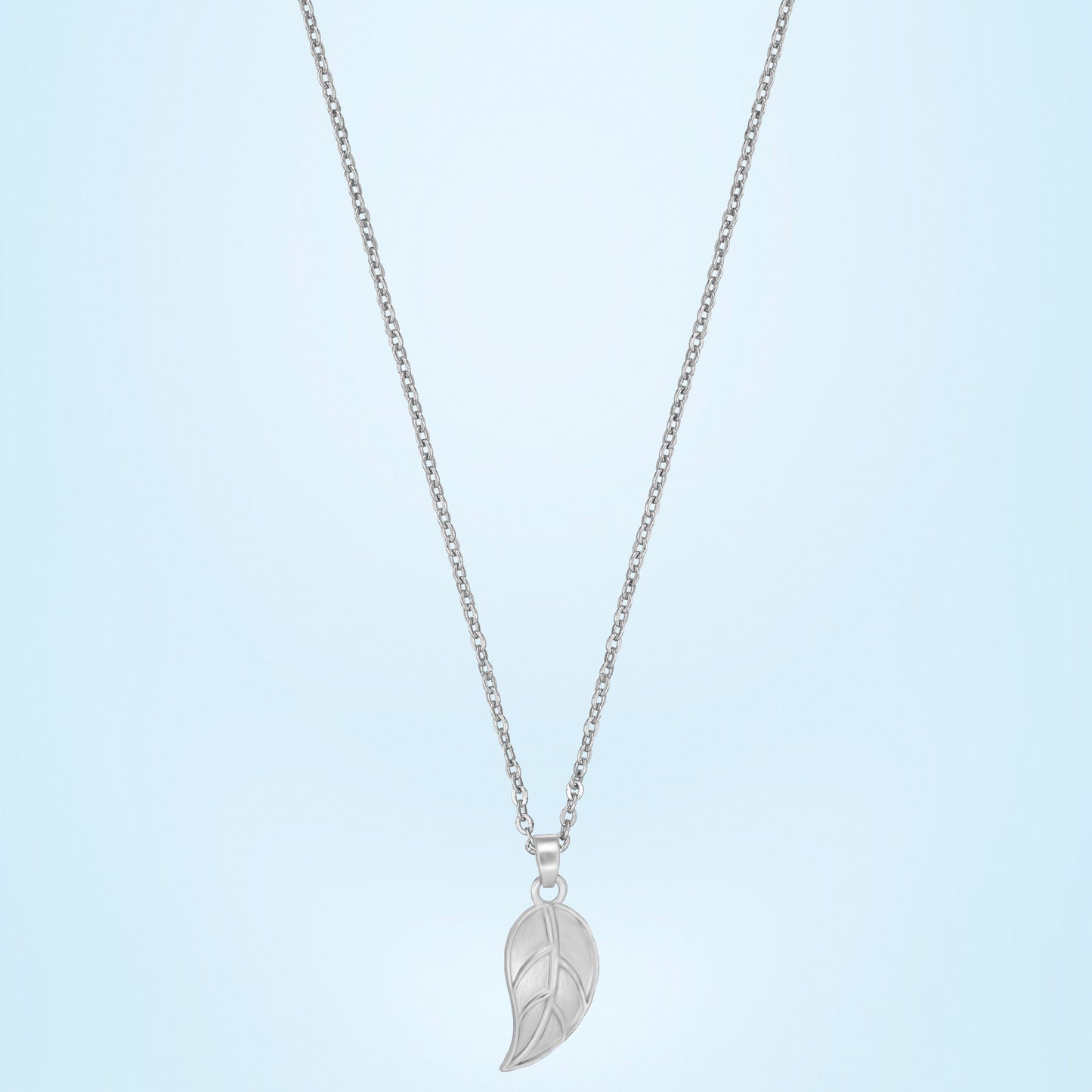 silver necklace with leaf pendant