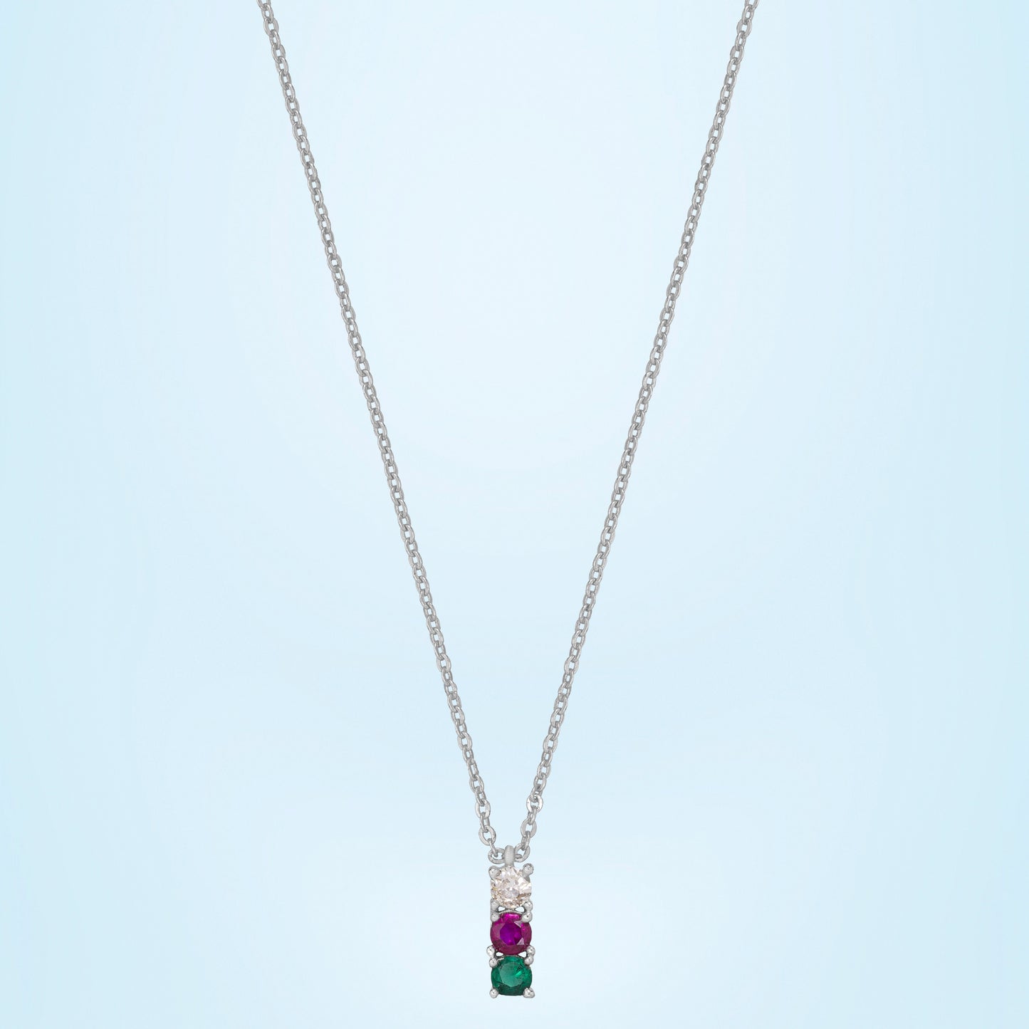 silver necklace with multicolur stones