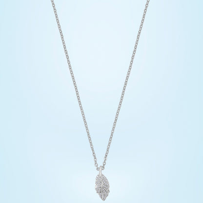 Silver Necklace with a Diamond Leaf Pendant