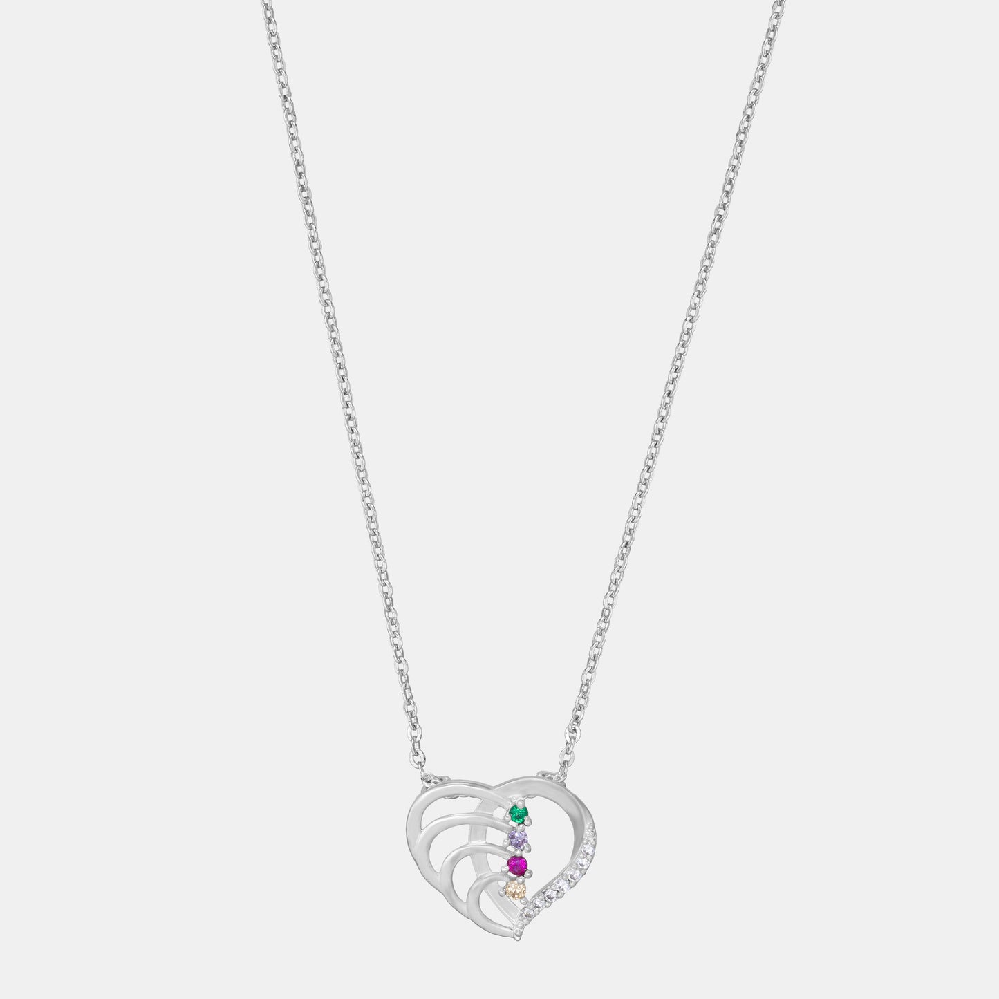 silver necklace with a diamond heart pendant