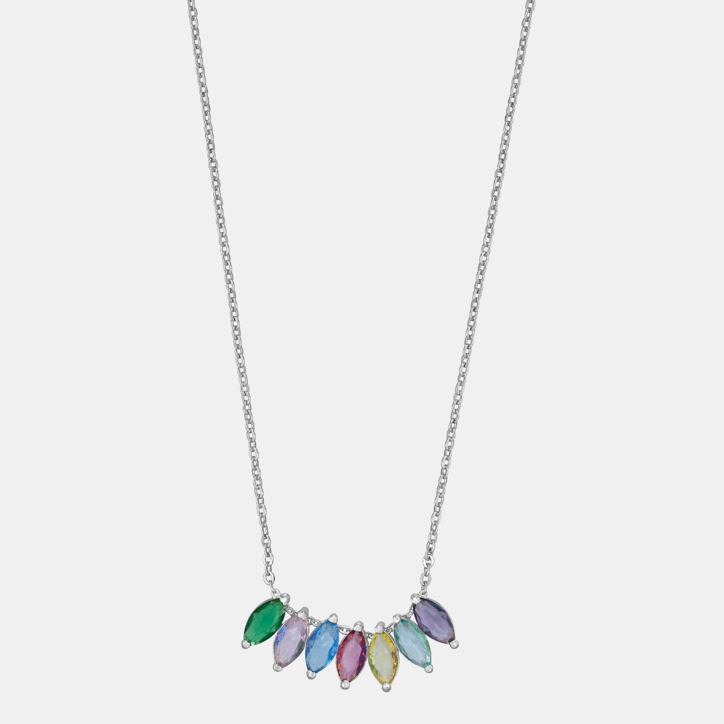 silver necklace with colorful stones