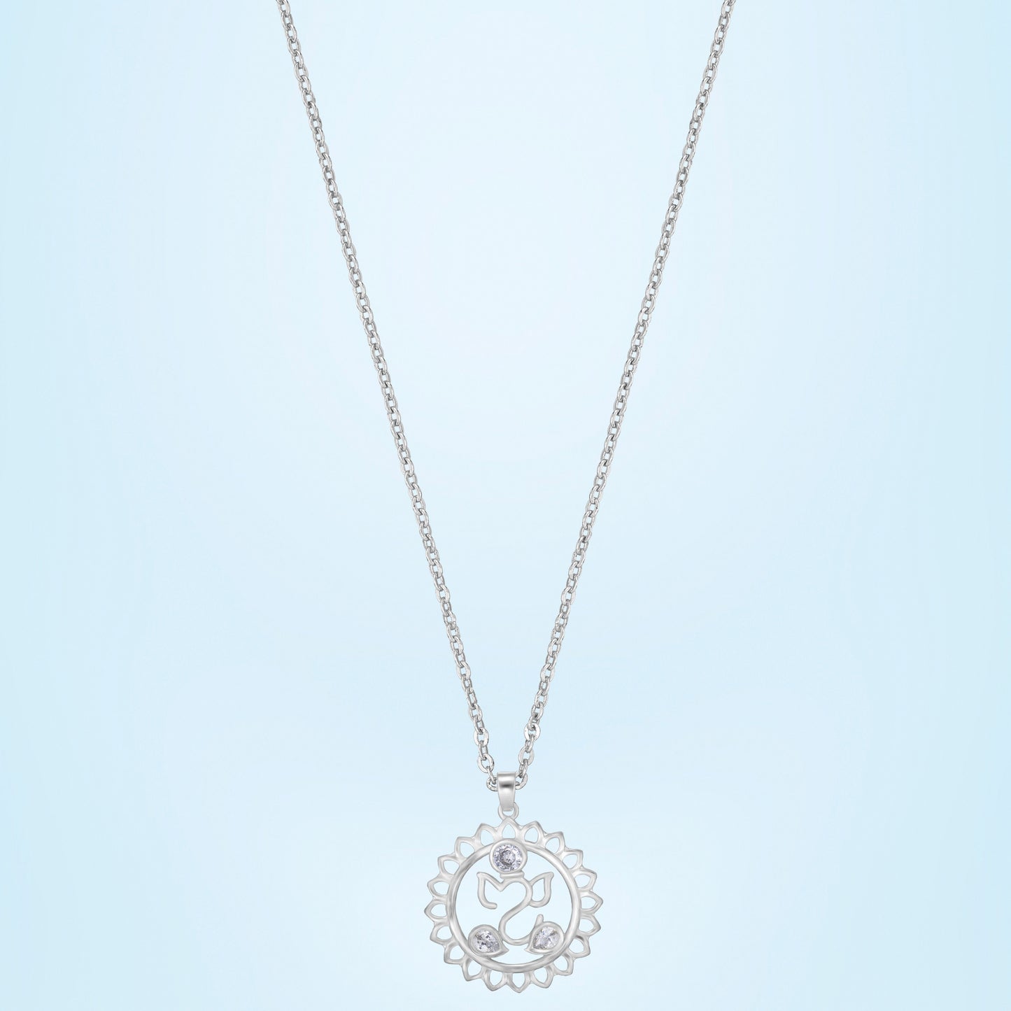 silver necklace with a diamond flower