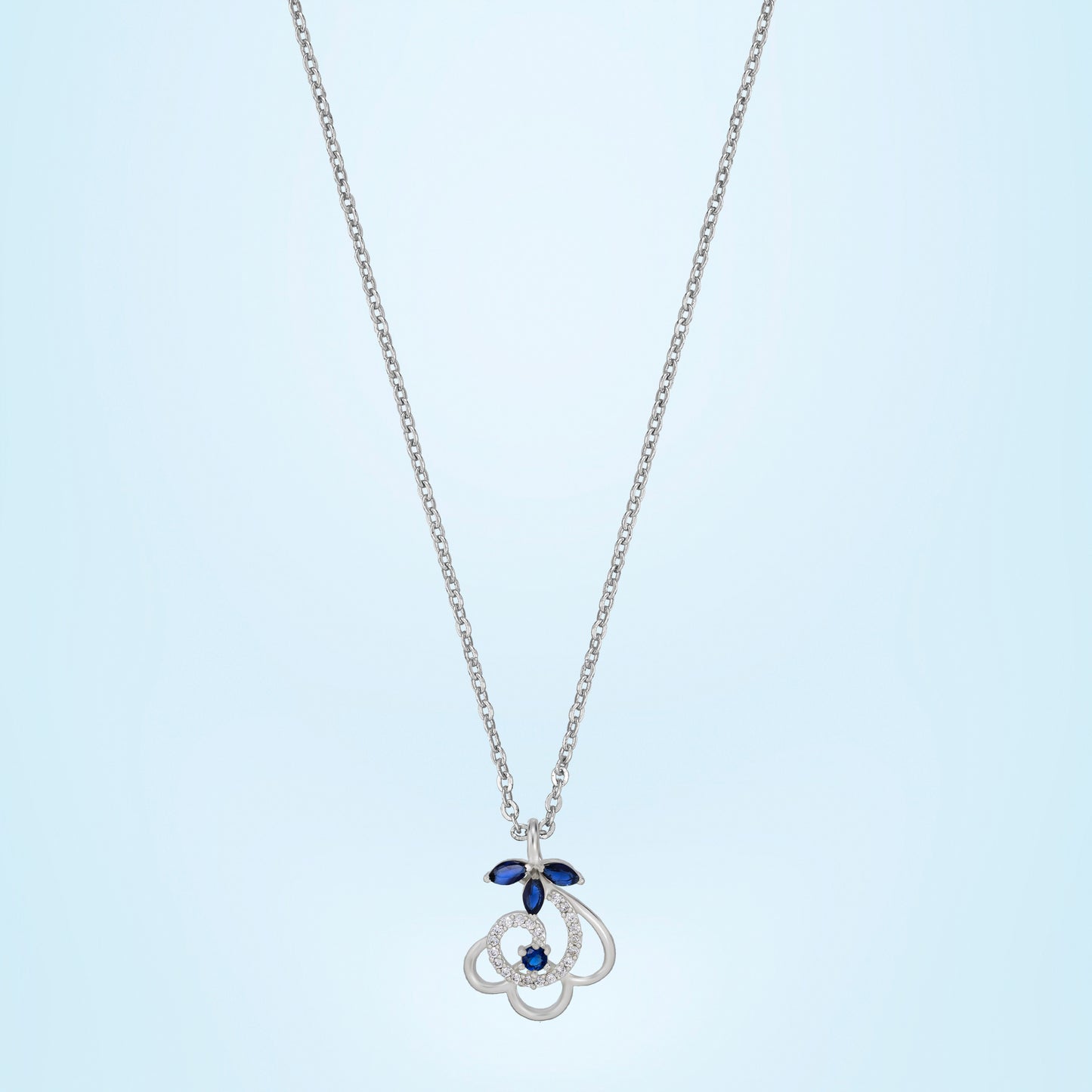 silver blue luminous heart necklace