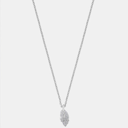 Silver Necklace with a Diamond Leaf Pendant