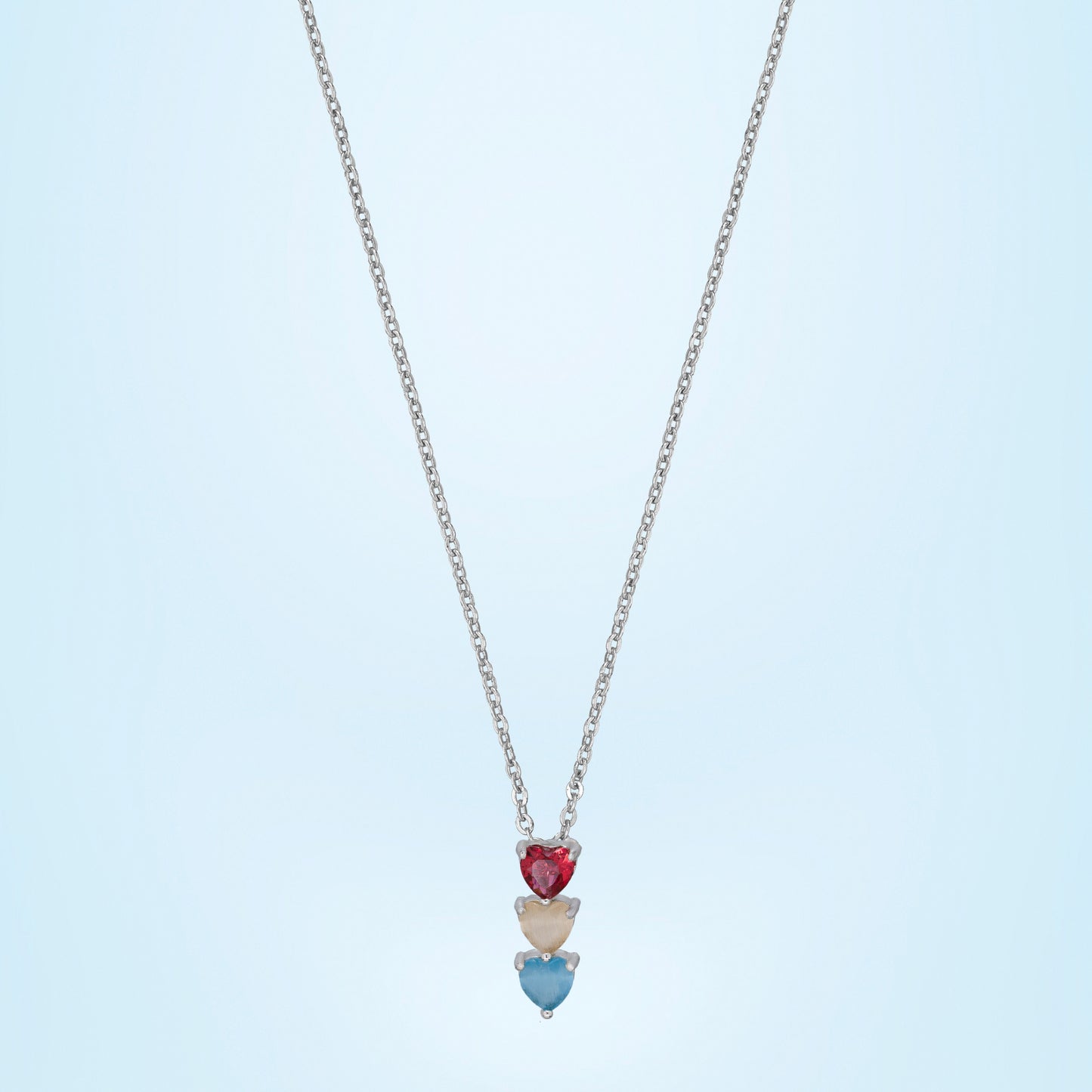 multi-color hanging heart silver necklace