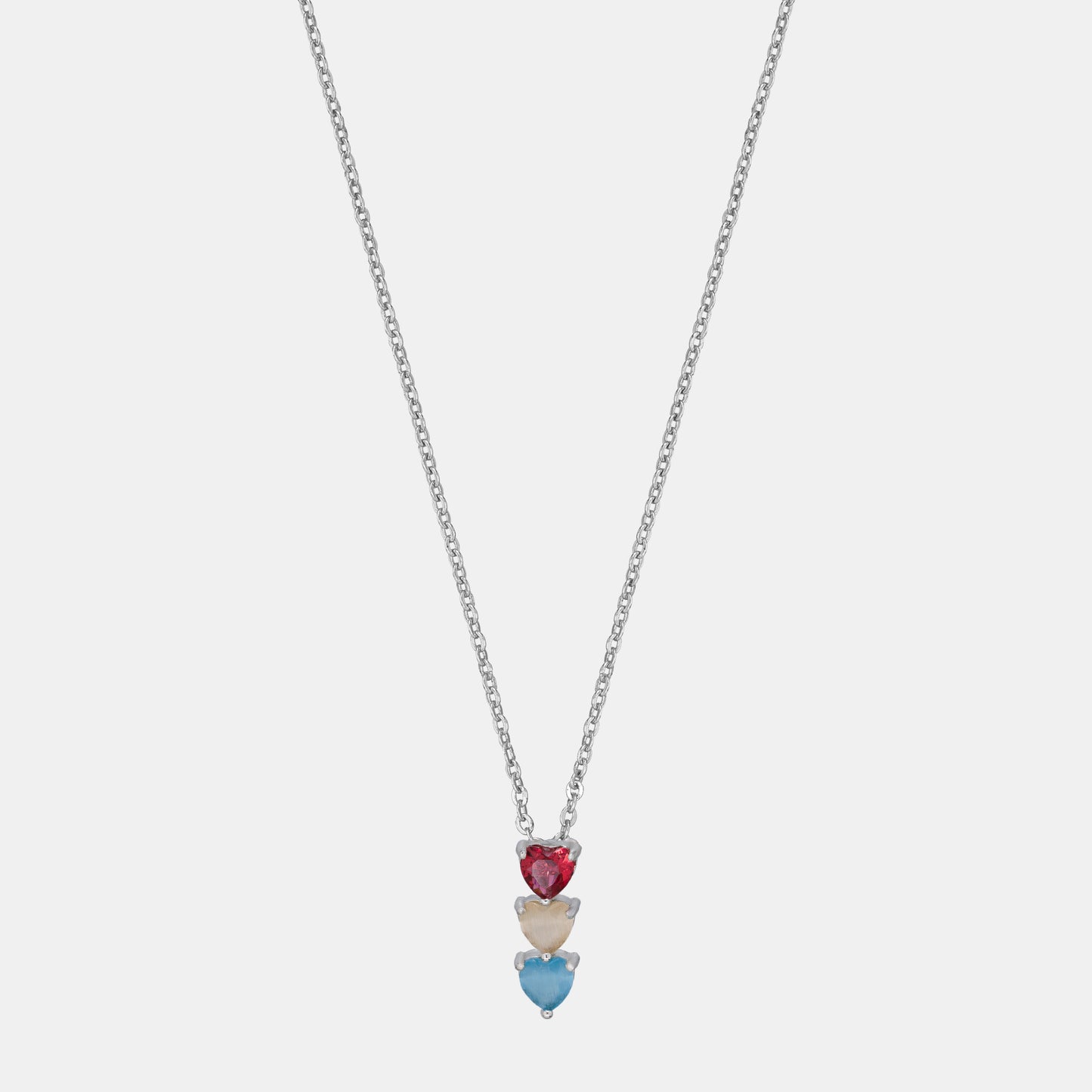 multi-color hanging heart silver necklace