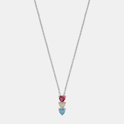 Multi-color Hanging Heart Silver Necklace