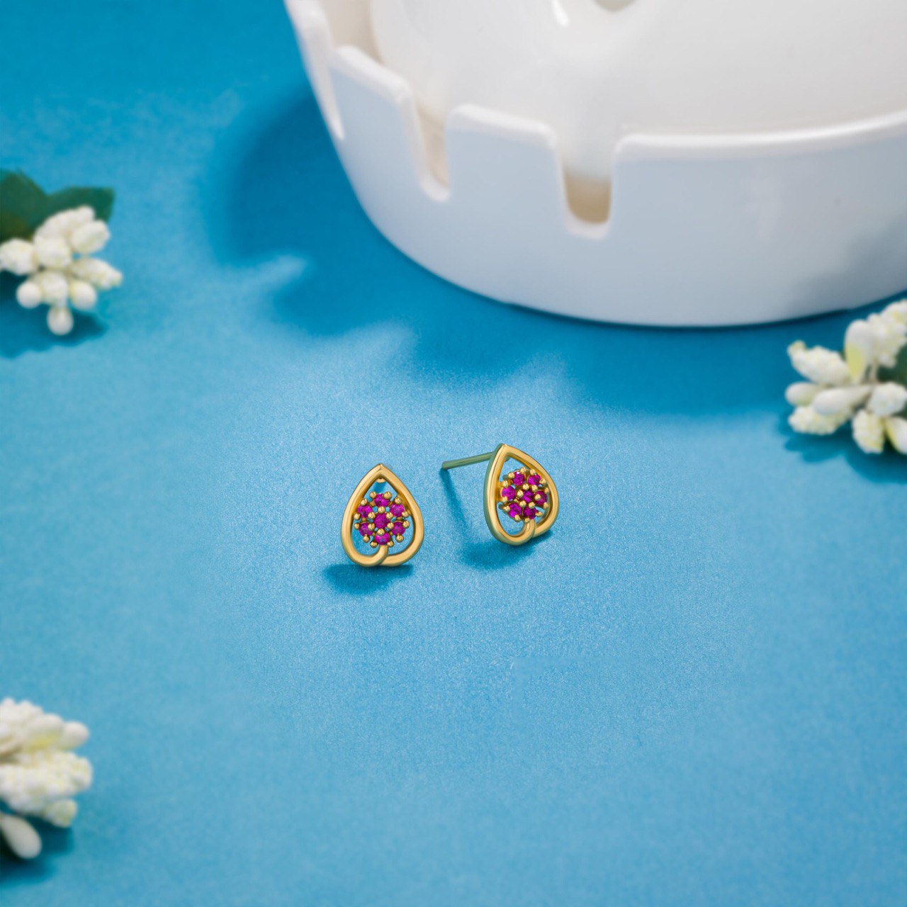 red blossom teardrop studs