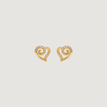 White Swirl Heart Stud Earrings