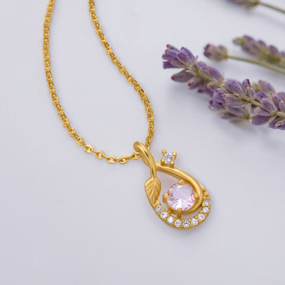 Golden Necklace with a Stone and Diamonds