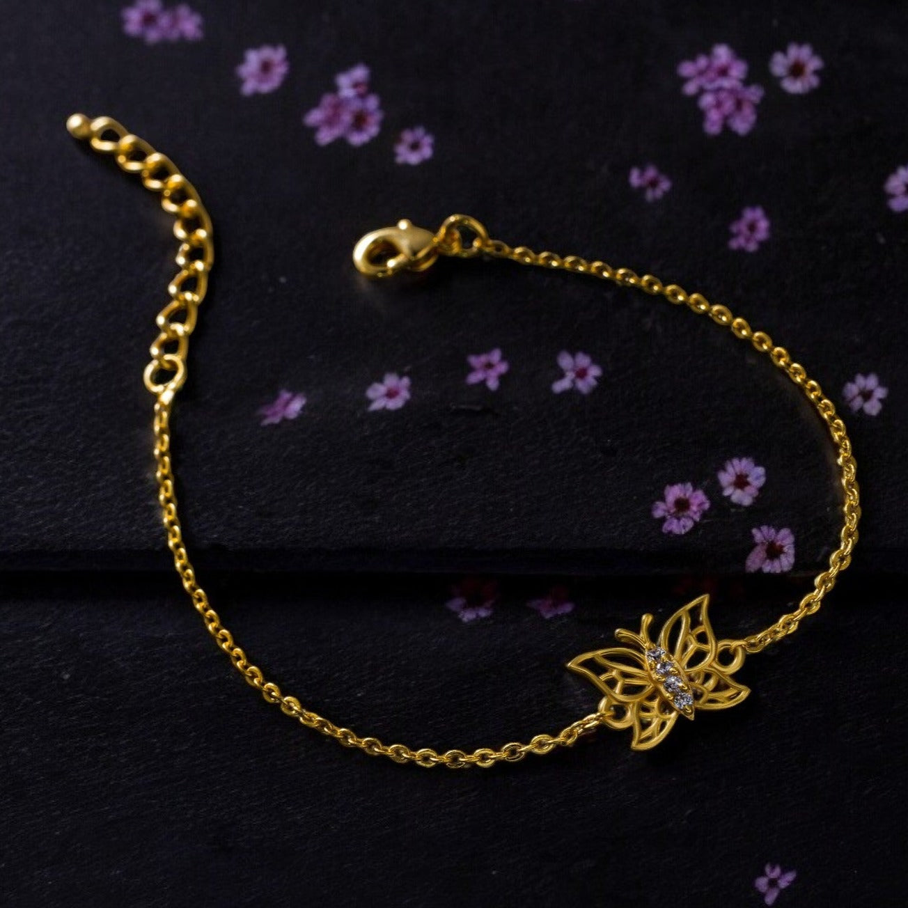 golden butterfly bracelet with diamonds