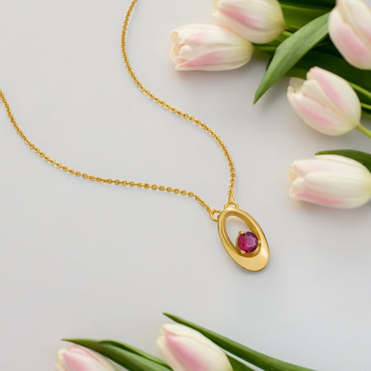 Golden Necklace with a Ruby Stone